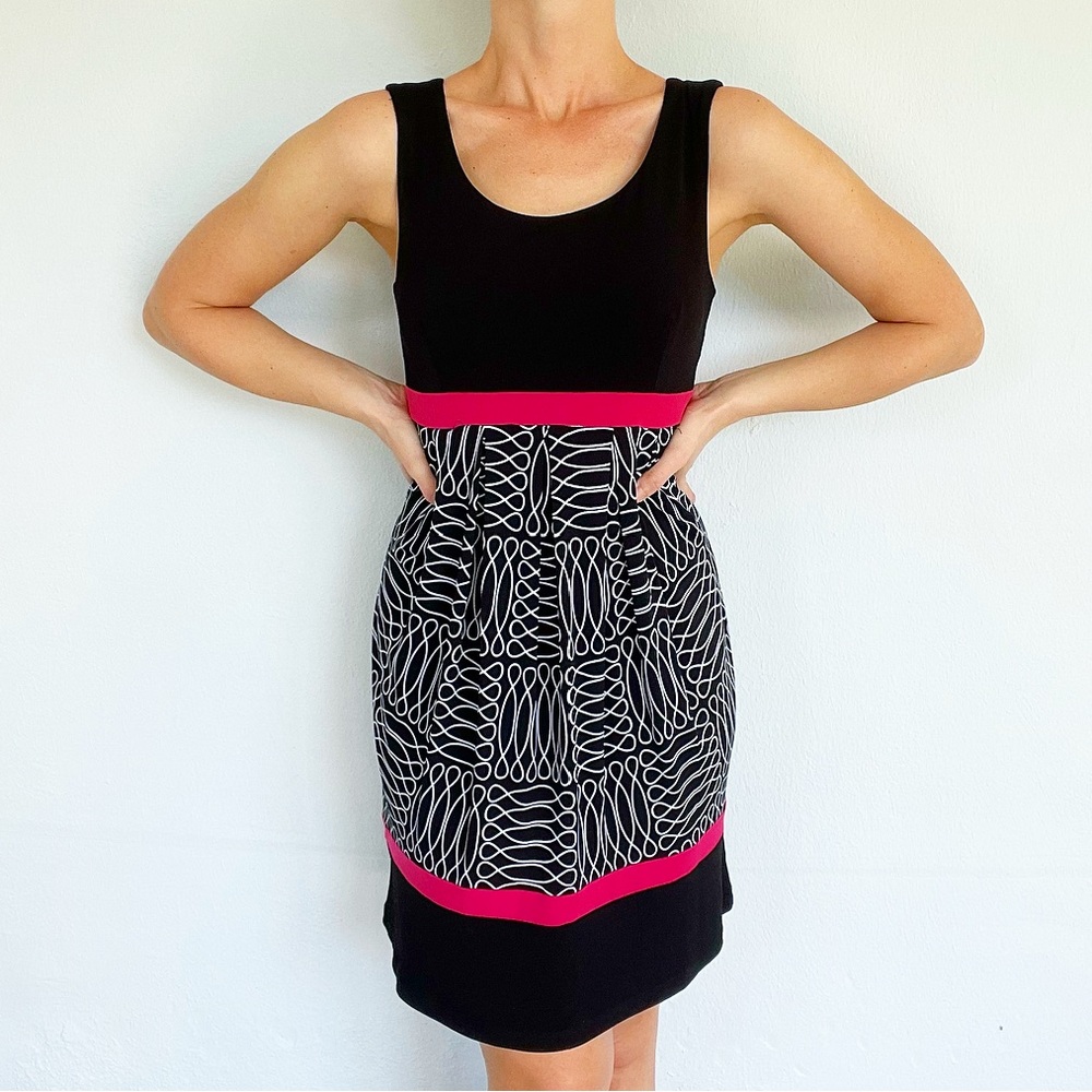 Enfocus Studio black pink abstract sleeveless stretch dress size 6